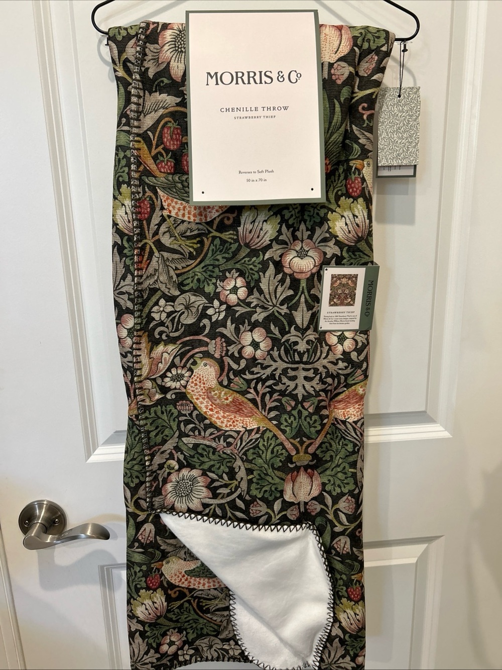 MORRIS & CO Strawberry Thief Floral Print Chenille Throw Blanket 50x70 Chocolate
